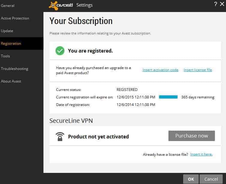 Avast sucesssful license