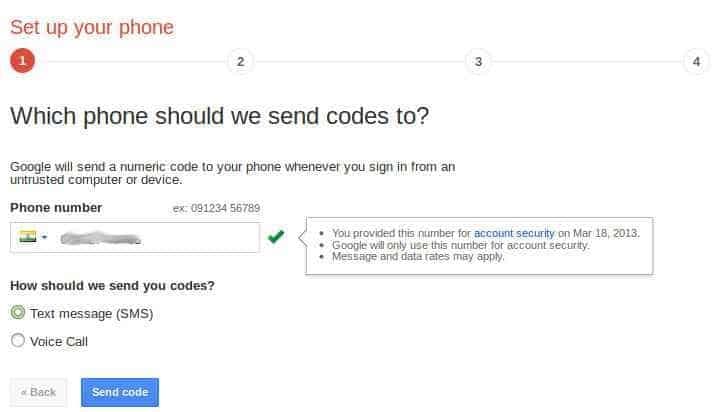 Process for turning on two step authentication