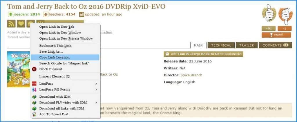 Copying torrent Address