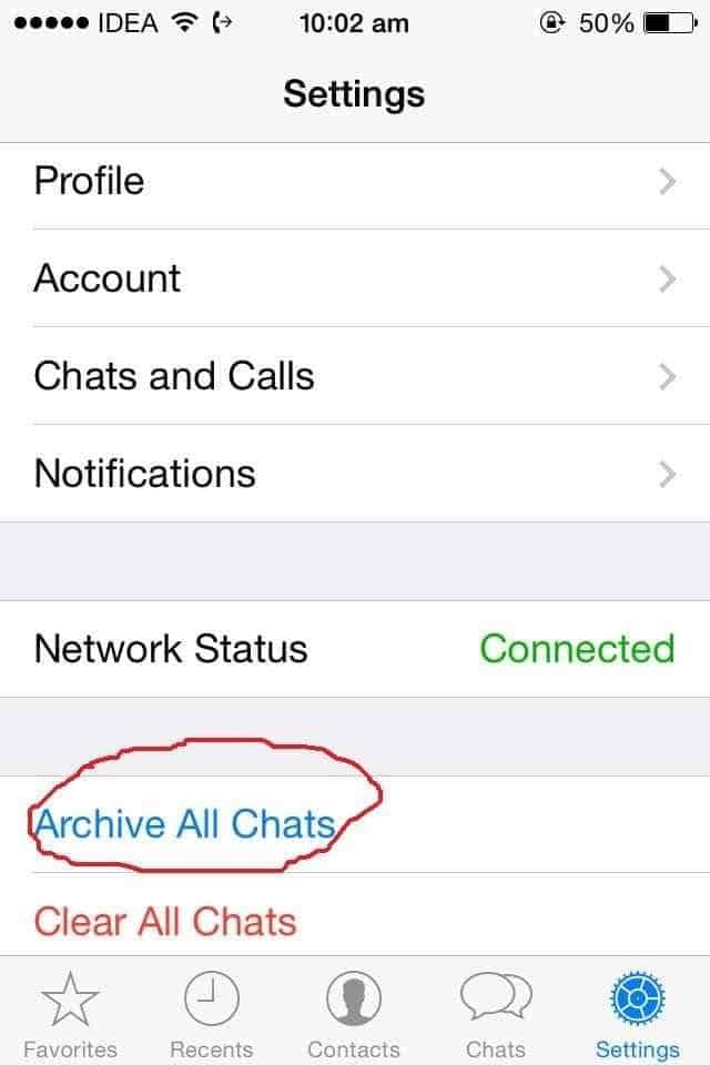 How to hide or archieve all conversation on whatsapp