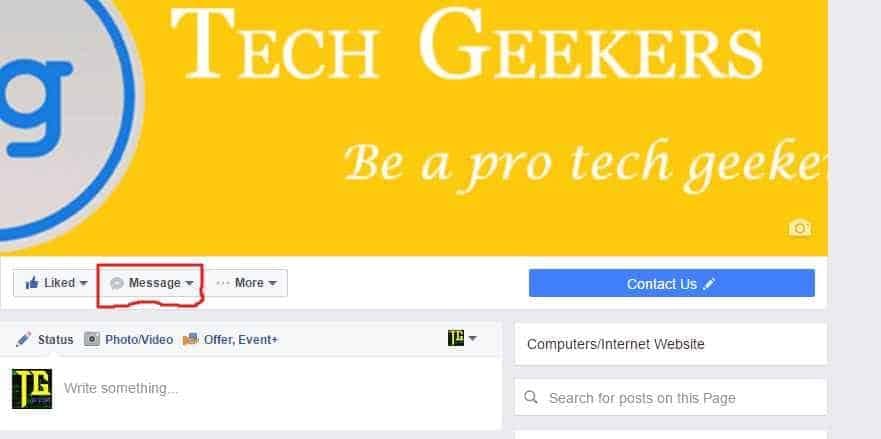 facebook techgeekers message