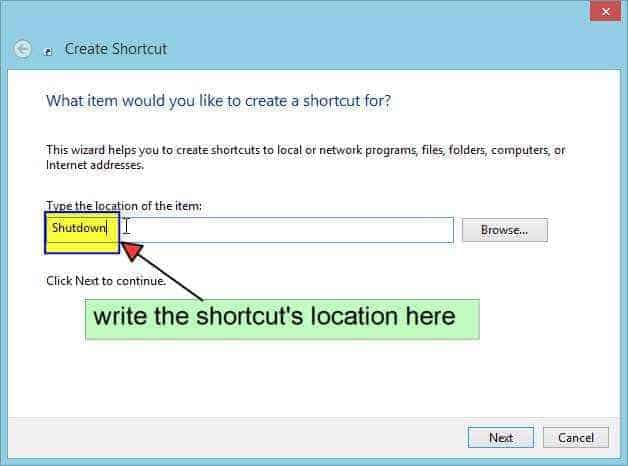 Shortcut's location