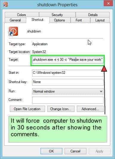 Shutdown with Time and Comments