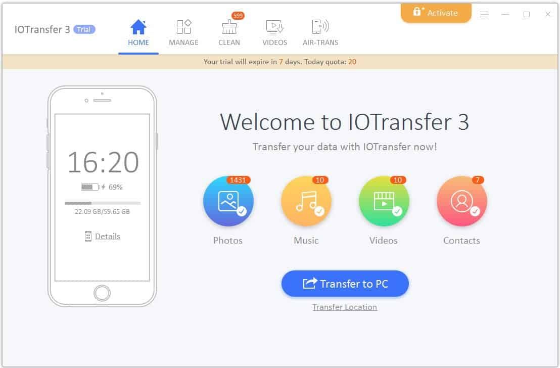 iotransfer 3 welcome screen